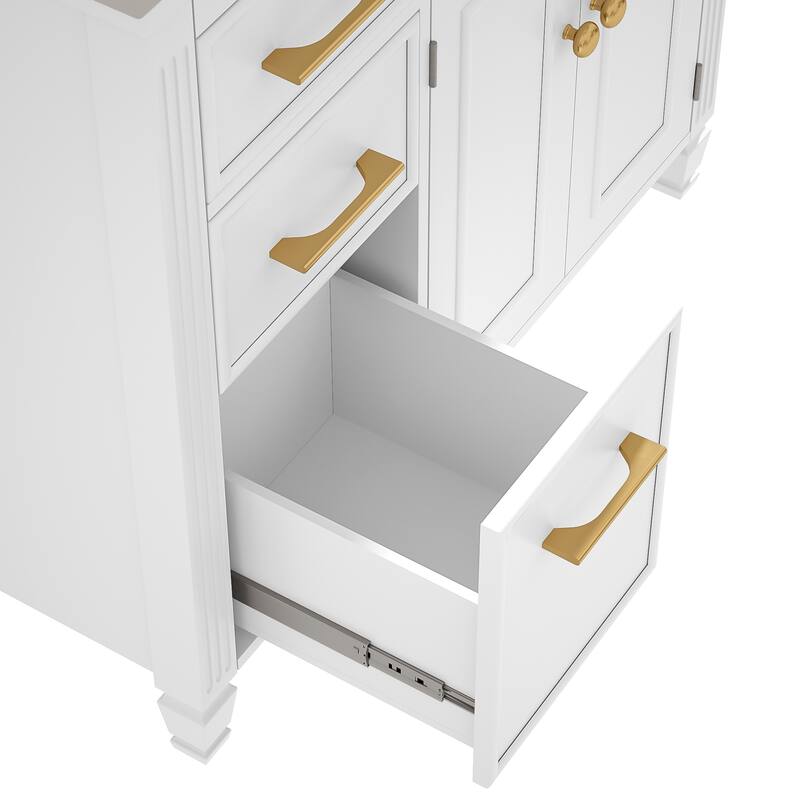 Roomfitters Bathroom Vanity with Sink, Ceramic Basin with One Tip-out Drawer, Three Side Drawers and Adjustable Shelf