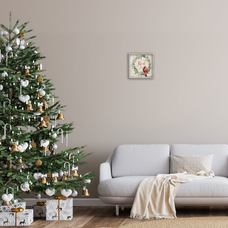 Stupell Noel Wreath with Cardinal Framed Giclee Art Design By Mollie B.