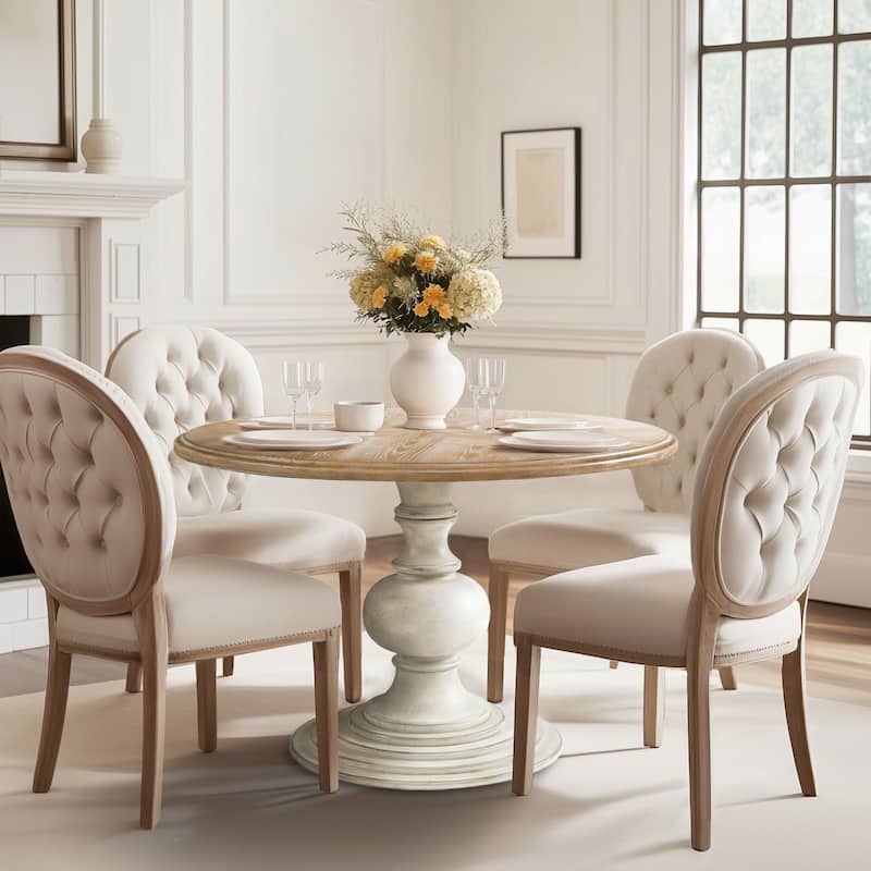 Madison Park Lexi 46" Round Pedestal Dining Table Dining Table - Reclaimed Walnut/ Antique Cream