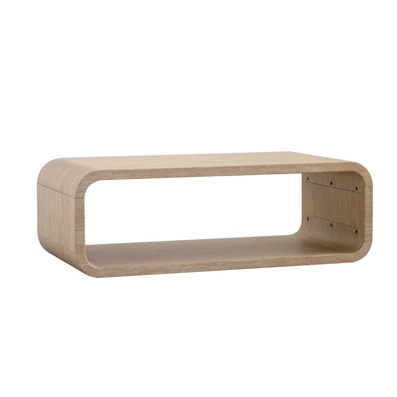 Modern Open-Frame Elegant Curved Light Wood Coffee Table, with Open Storage for Contemporary Living Rooms