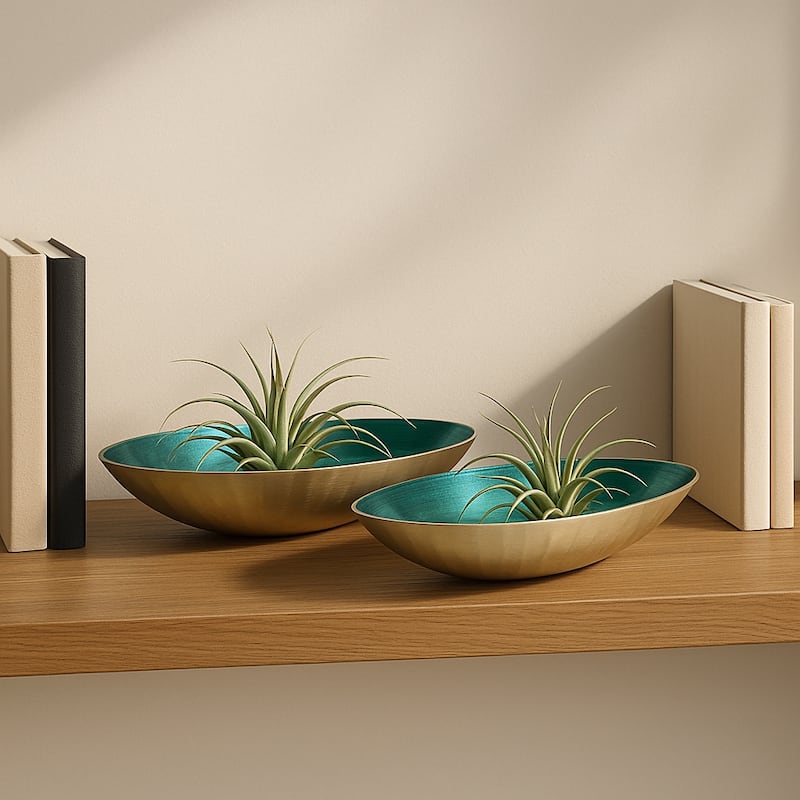 Oval Metal Bowls Sculptural Design -Set of 2 - 20", 23" - 23.0"