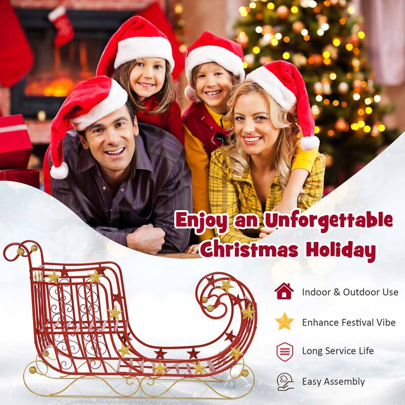 Costway Red Santa Sleigh with Large Cargo Area for Gifts Metal - See Details