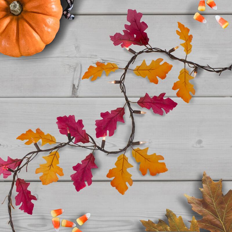 35-Count Fall Harvest Leaves Mini Light Garland Set 8.75ft Brown Wire