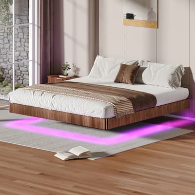 King Floating Bed Frame with LED Lights and Heavy Duty Metal Slats