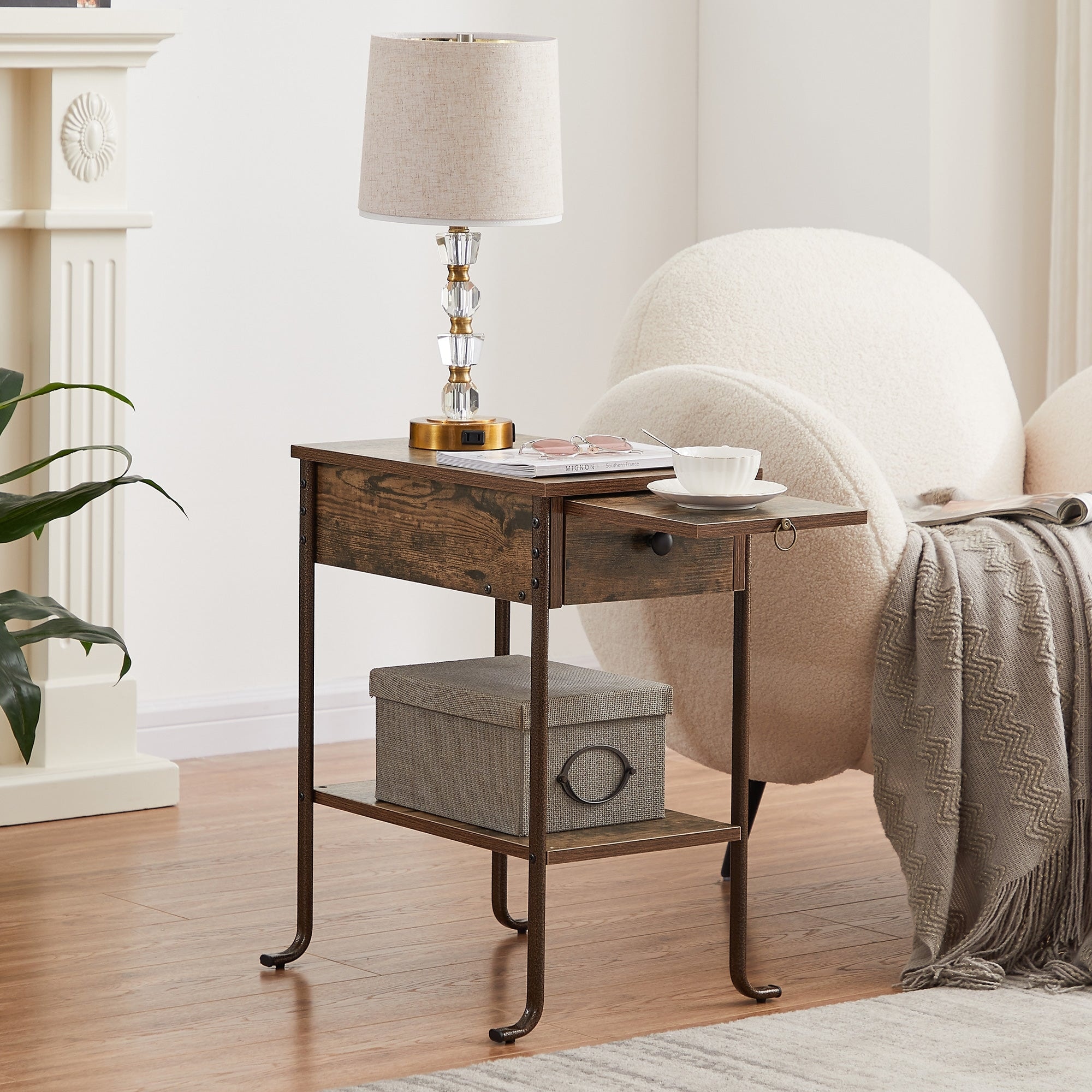 Side table with shop pull out shelf