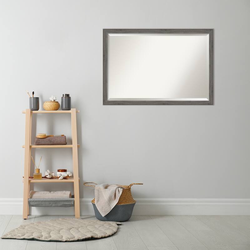 Beveled Wood Bathroom Wall Mirror - Regis Barnwood Grey Narrow Frame - Regis Barnwood Grey Narrow