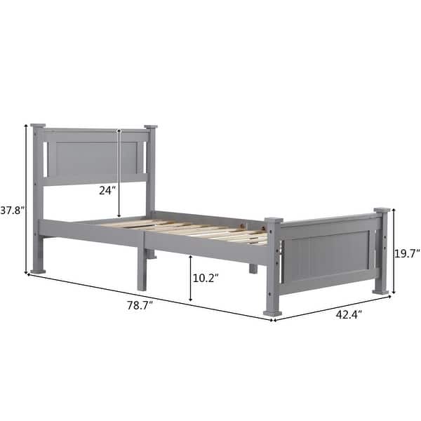 dimension image slide 0 of 2, Modern Twin Wood Bed Frame with Geometric Headboard, Solid Pine Construction
