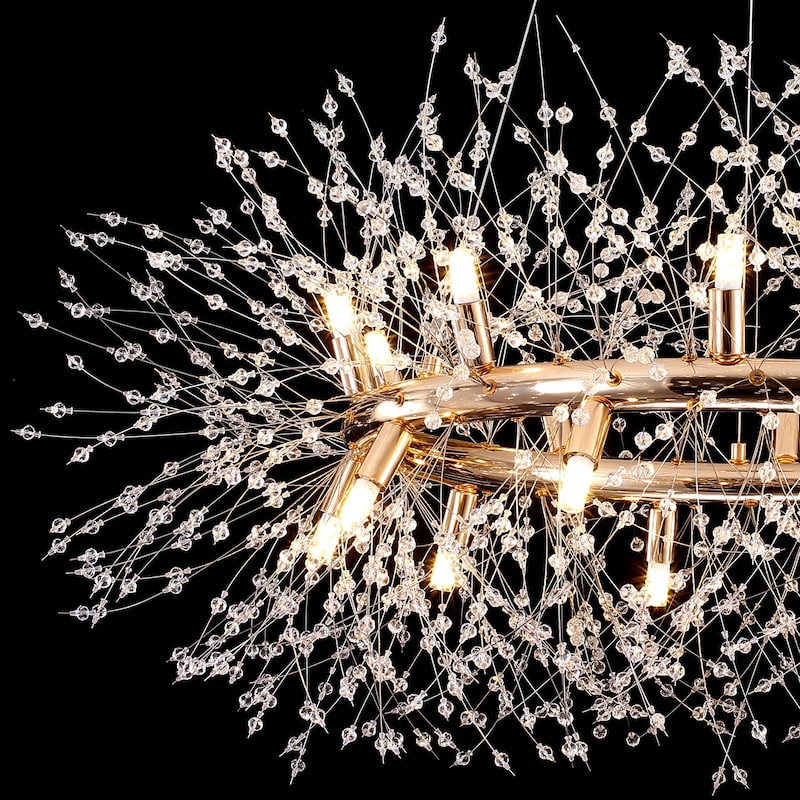12/20 - Light Modern Glam Dandelion Crystal Chandelier Firework Wagon Wheel Pendant for Dining/Living Room(Bulbs Included)
