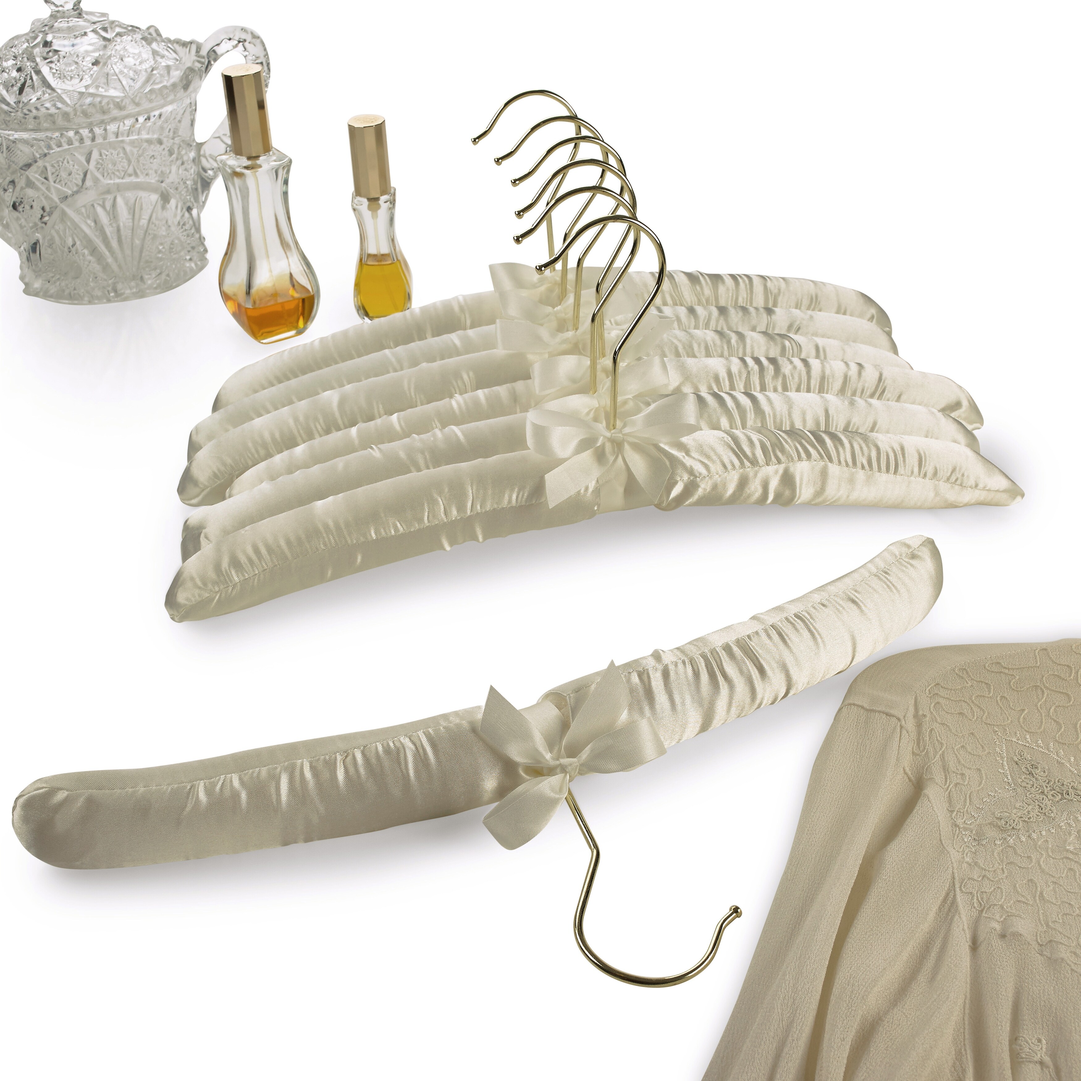 Satin Padded Hangers Fabric plastic hook 2 Hangers Purple & Cream 15” Long  AA700