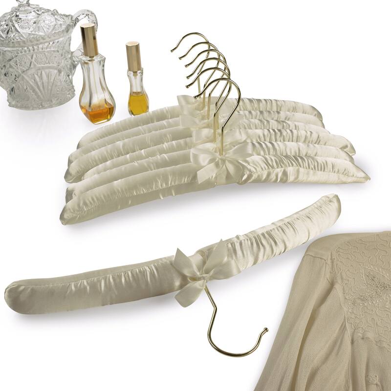 Premium Heavy Duty Thick Satin Padded Hangers Anti Slip - Ivory, Set of 12