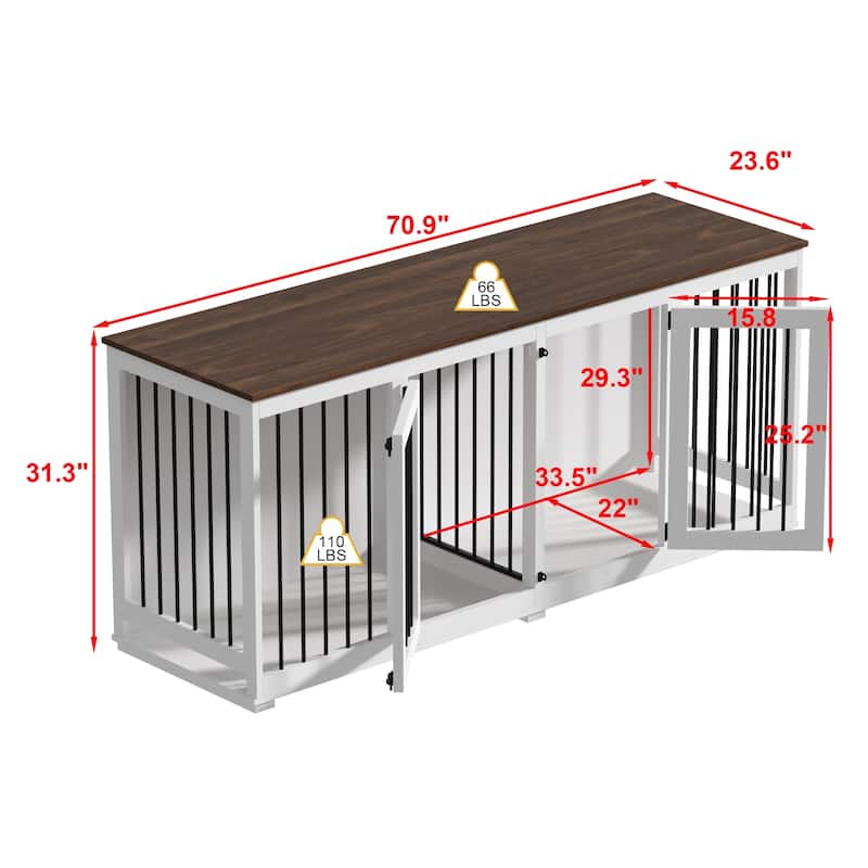 Indoor Furniture Style Dog Kennel with Removable Divider for 2 Dogs