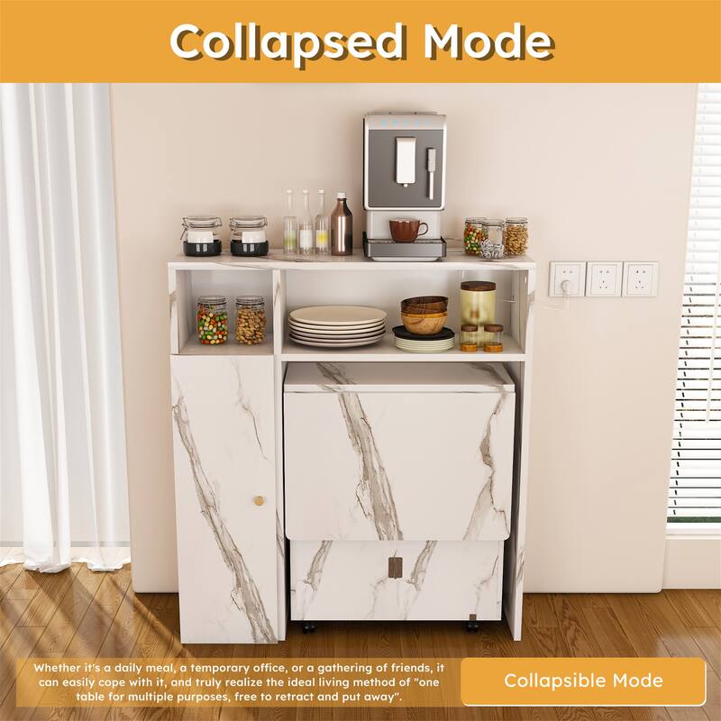 Foldable Dining Table w/ Wall-Mounted Sideboard - Space-Saving Storage