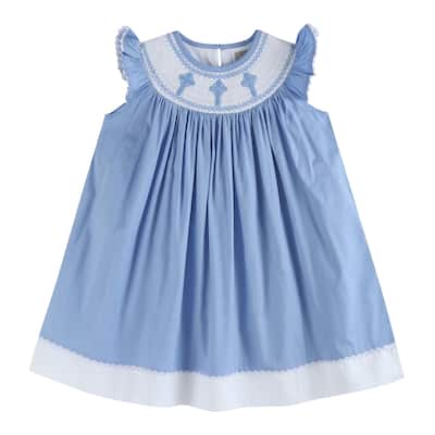 Lil Cactus Periwinkle Blue Crosses Smocked Bishop Dress