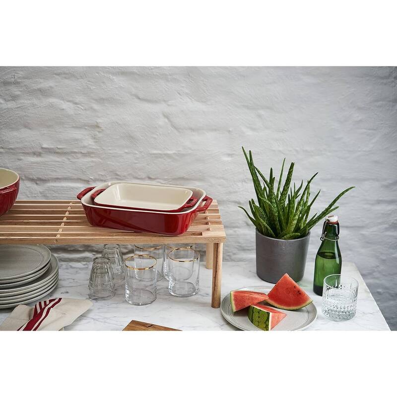 2 Piece Ceramic Stoneware Casserole Dish Set Non-Stick Rectangular Baking Dishes Oven Safe