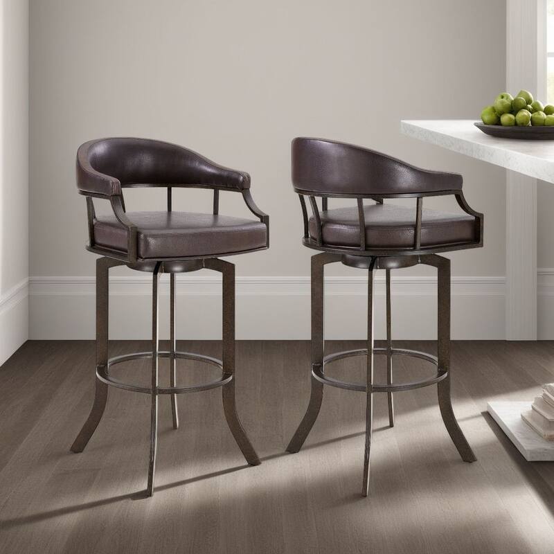 Pharaoh Brown Faux Leather Swivel Bar/Counter Stool in Auburn Bay Finish - Counter Height