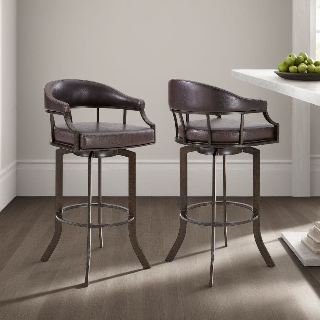 Pharaoh Brown Faux Leather Swivel Bar/Counter Stool in Auburn Bay Finish