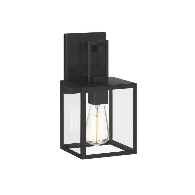 Preston 11.75 in. 1-Light Matte Black Modern Outdoor Wall Lantern with Clear Glass Shade