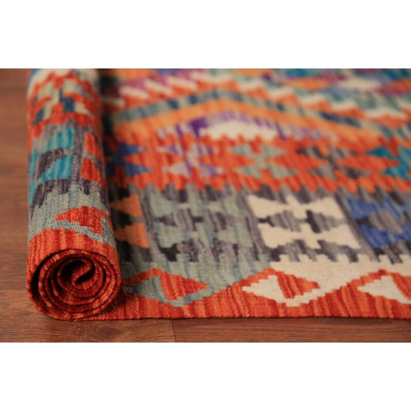 Kilim Oriental Area Rug Flatweave Reversible Wool Carpet - 8'7"x 9'10"