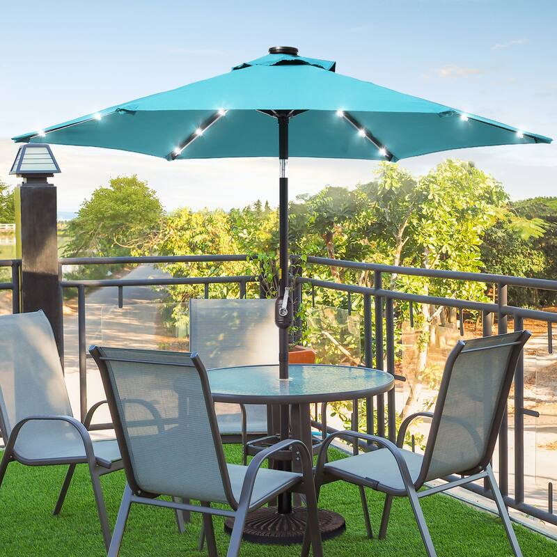 BONOSUKI 7.5ft LED Patio Umbrella Table Umbrellas,with Tilt and Crank - Lake Blue