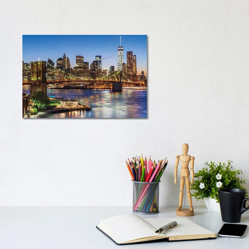 iCanvas "Brooklyn Bridge, New York City Skyline At Night, New York City, USA" by Susanne Kremer Canvas Print
