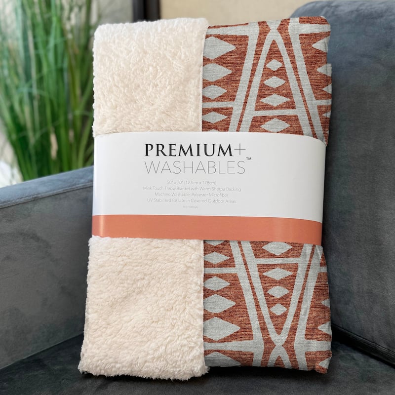 Premium Machine Washable ASB112 Modern Boho Sherpa Throw Blanket