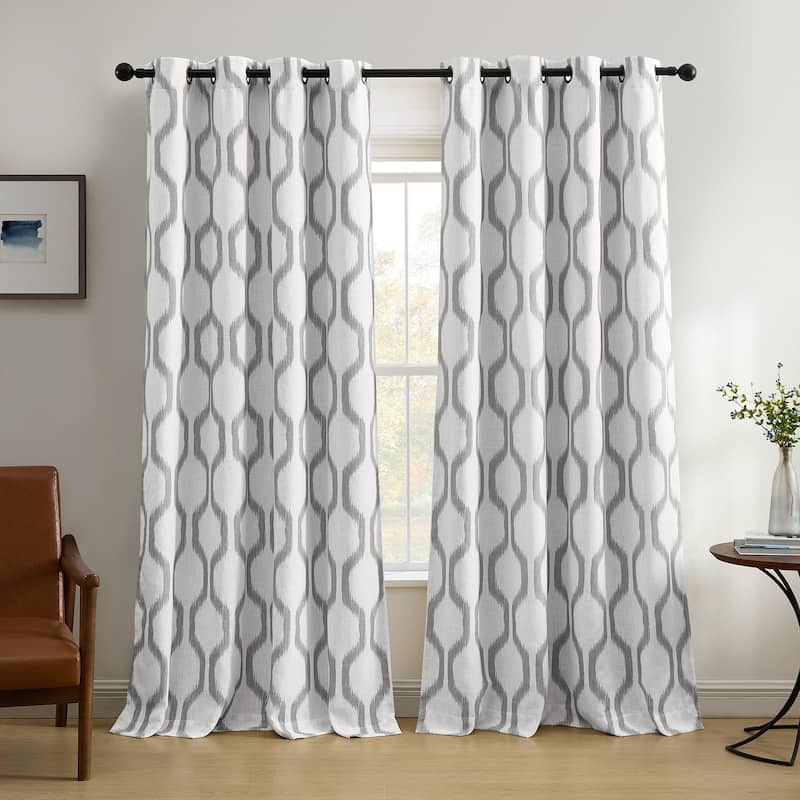 Elrene Renzo Ikat Geometric Linen Room Darkening Window Curtain - 52" W X 95" L - Light grey