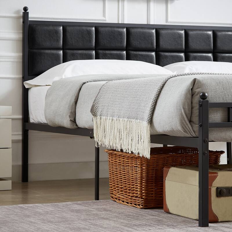 Javlergo Metal Platform Bed Frame with Faux Leather Headboard, Twin/Full/Queen, No Box Spring Needed