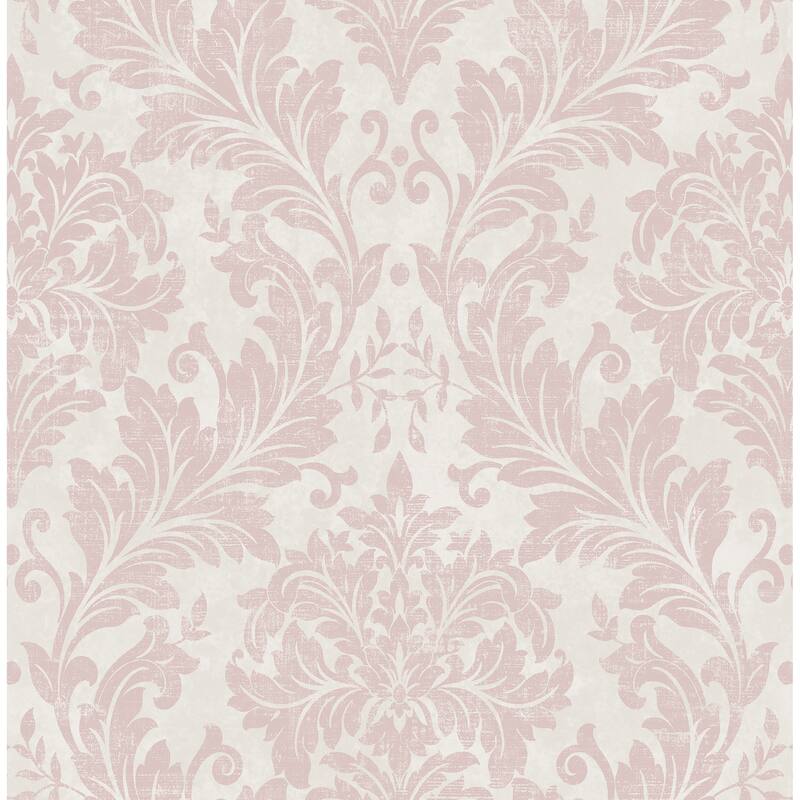 Seabrook Designs Unice Carryover Damask Unpasted Wallpaper - 20.5 in. W x 33 ft. L - Metallic Muted Pink