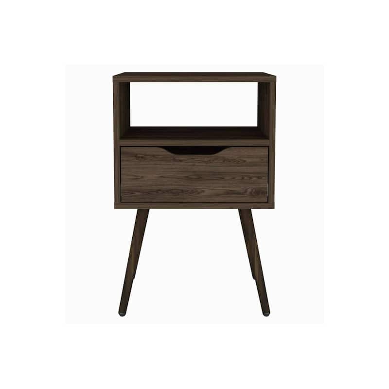 Lugo Nightstand, Brown - Bedside Table with Drawer and Open Shelf, Compact Storage Solution