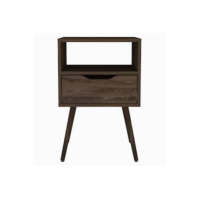 Lugo Nightstand, Brown - Bedside Table with Drawer and Open Shelf, Compact Storage Solution