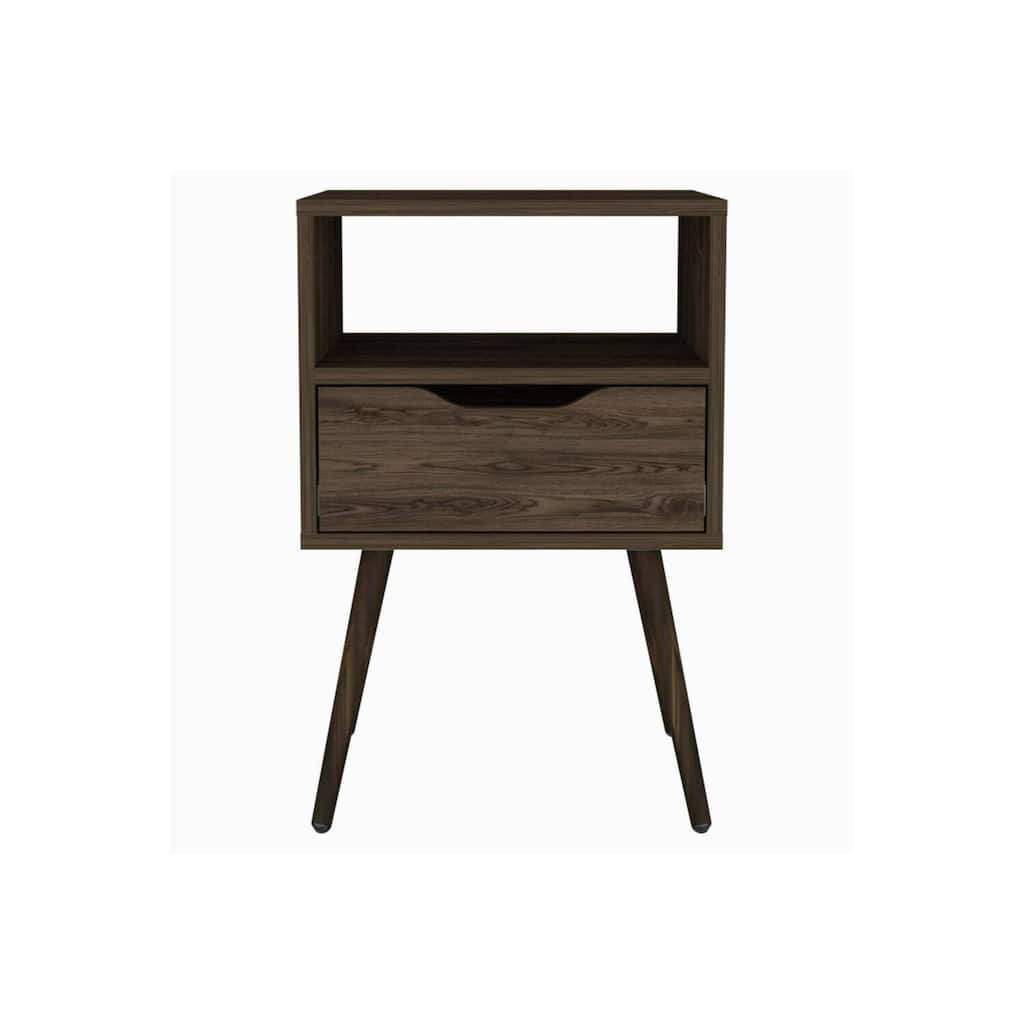 Lugo Nightstand, Brown - Bedside Table with Drawer and Open Shelf, Compact Storage Solution
