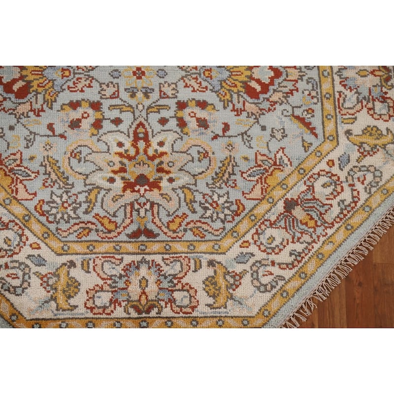 Light Blue Heriz Serapi Indian Octagon Rug Handmade Wool Carpet - 5'10"x 5'10"