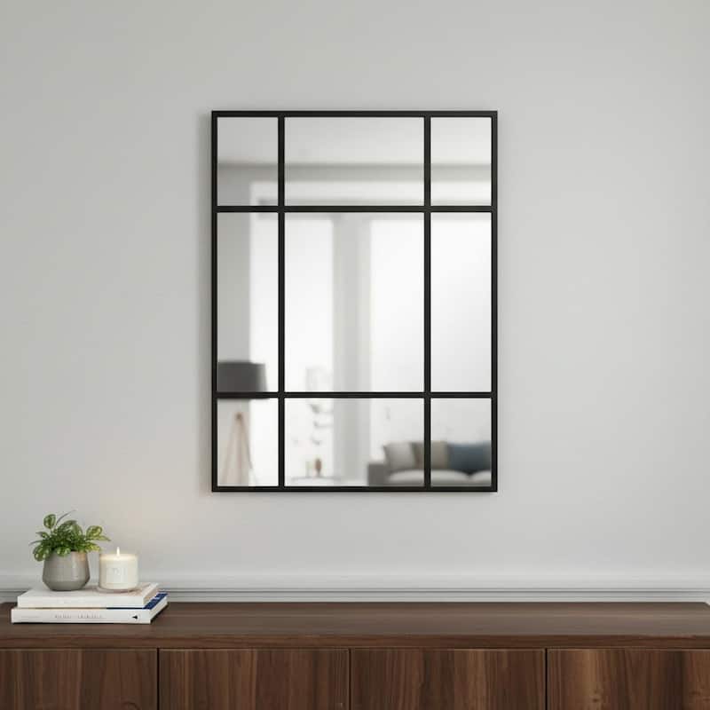 HomeRoots 39" Black Iron Window Pane Geometric Framed Accent Mirror - 30.00 in. x 39.00 in. x 0.78 in. - 30.00 in. x 39.00 in. x 0.78 in.