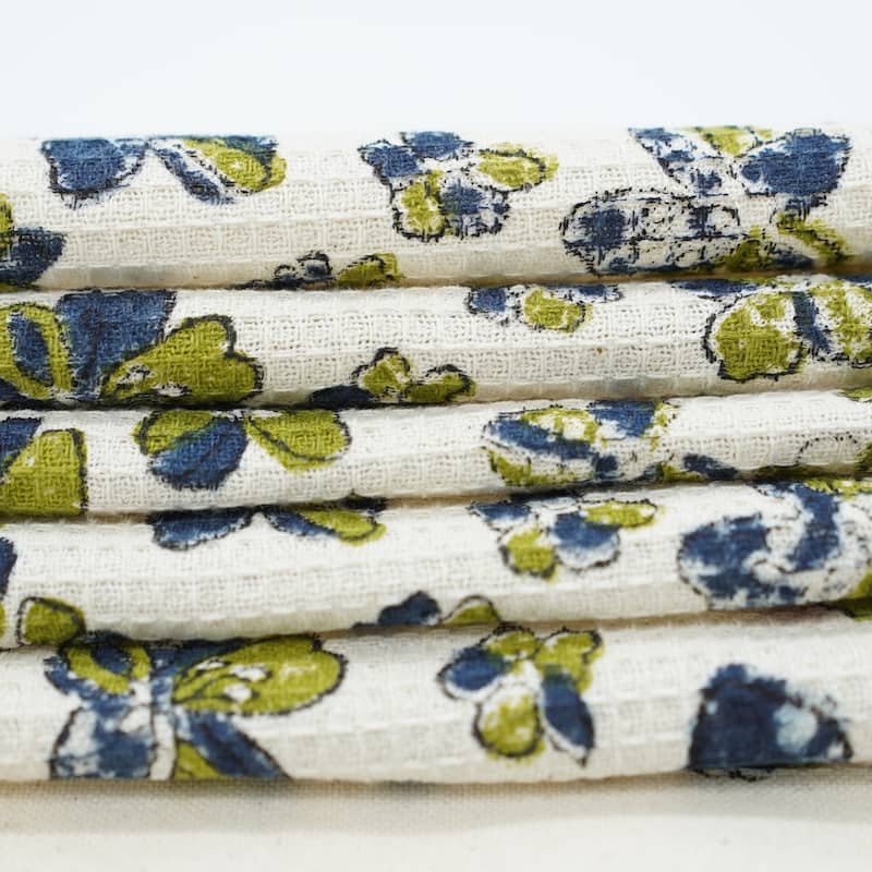 Fabdivine Honeycomb or Waffle Weave Hand Block Floral Print Hand Towel, Kitchen Gift Use