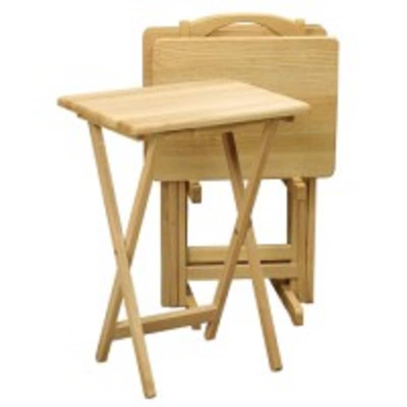 set of 5 beige folding snack table 25.75"