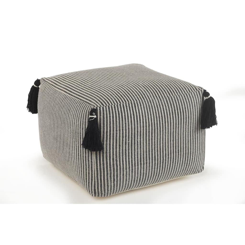 18" Gray and White Geometric Striped Square Pouf Ottoman