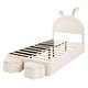 preview thumbnail 15 of 14, Kids Twin Velvet Upholstered Rabbit-Shape Platform Bed with 2 Storage Stools
