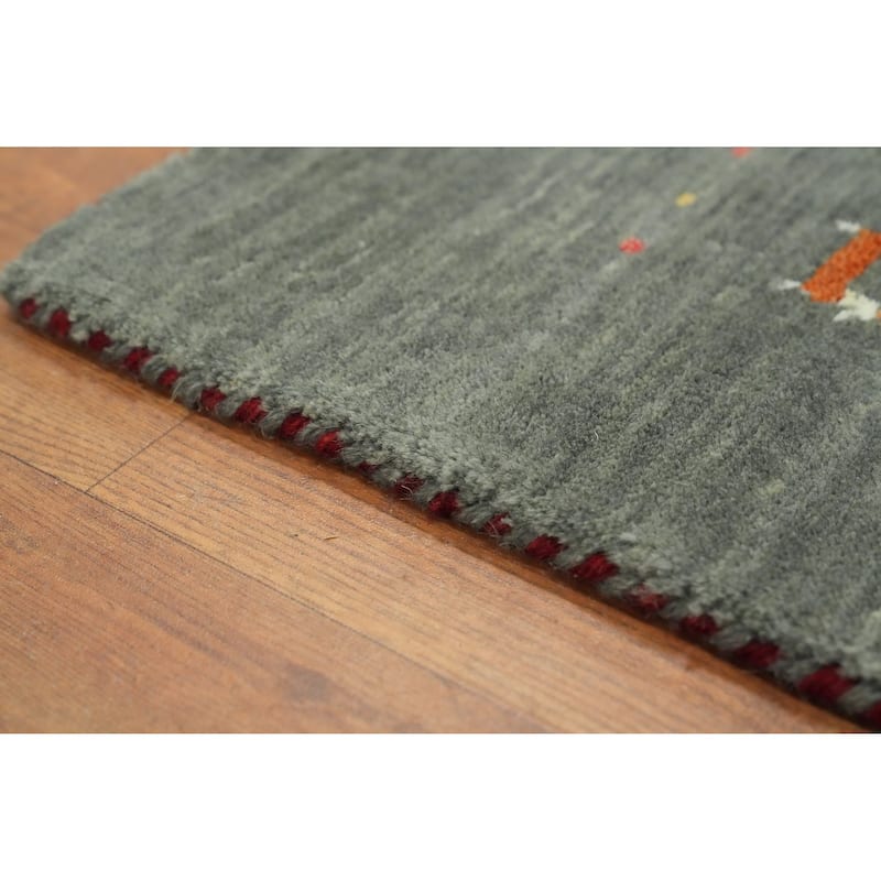 Hand Knotted Oriental 100% Wool Carpet Tribal Animal Pictorial Green Gabbeh Area Rug - 8' 11'' X 6' 2''
