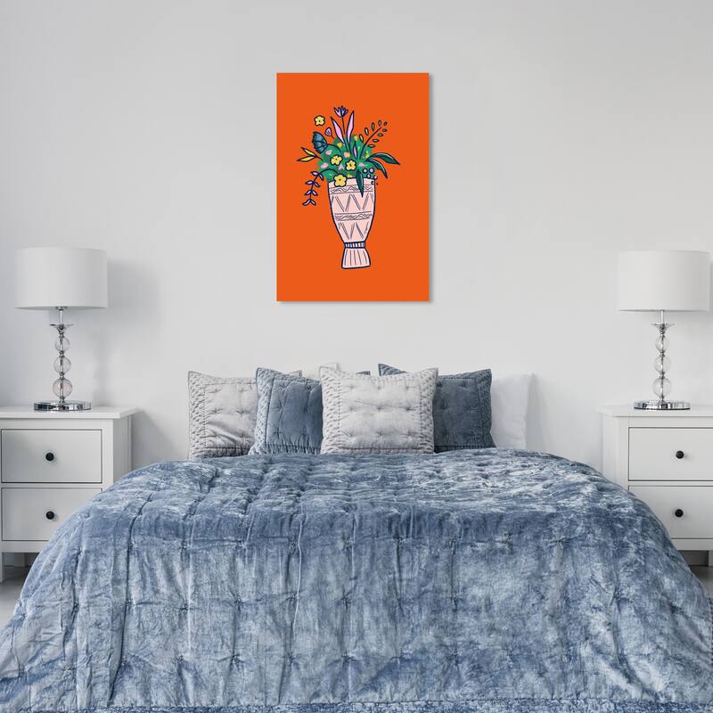 Wynwood Studio Canvas Floral and Botanical Ornate Floral Vase Orange and Modern & Contemporary Wall Art Canvas Print - 36 x 24