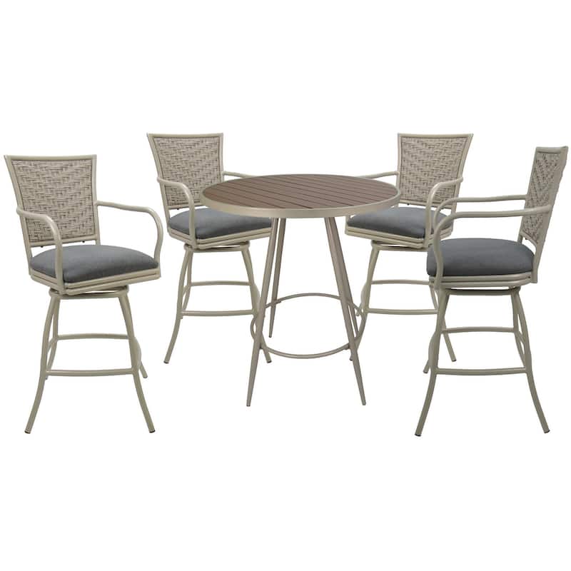 Outdoor/Indoor Metal Pub Set - Erin 30" Swivel Bar Stools - 30" Seat Bar Height - Dark Grey Linen - Beige