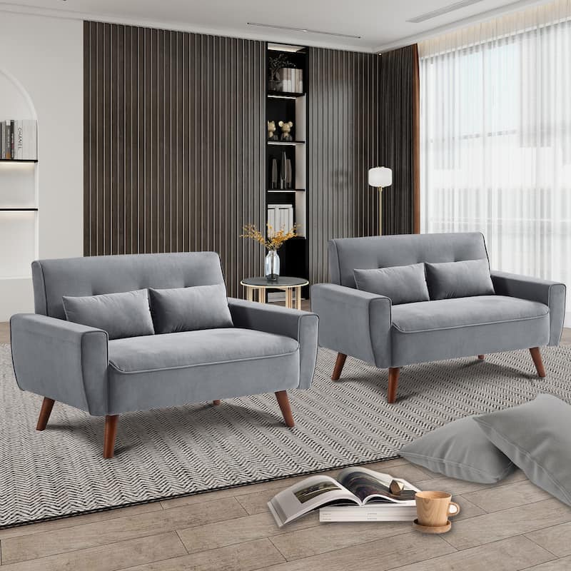48.82" Small Tufted Loveseat Sofa 2 Set with Tapered Wood Legs