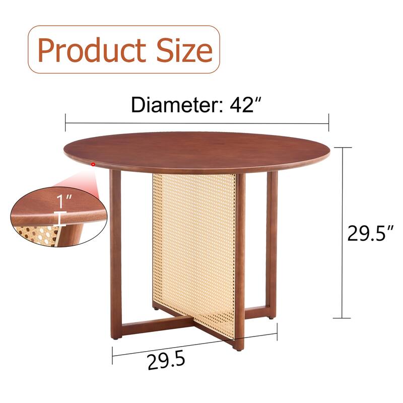 Chinese Countryside Retro Walnut Solid Wood Round Table,Simple Modern Imitation Rattan Table,Wooden Table,Desk