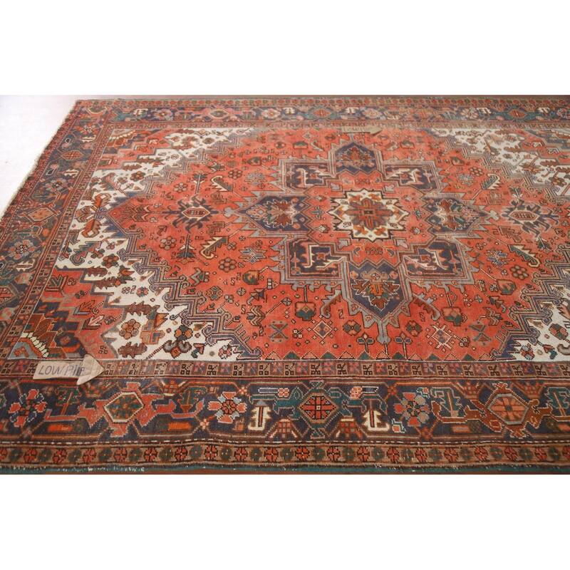 Hand Knotted Oriental 100% Wool Carpet Traditional Medallion Oranges & Rust Heriz Area Rug - 8' 9'' X 6' 7''