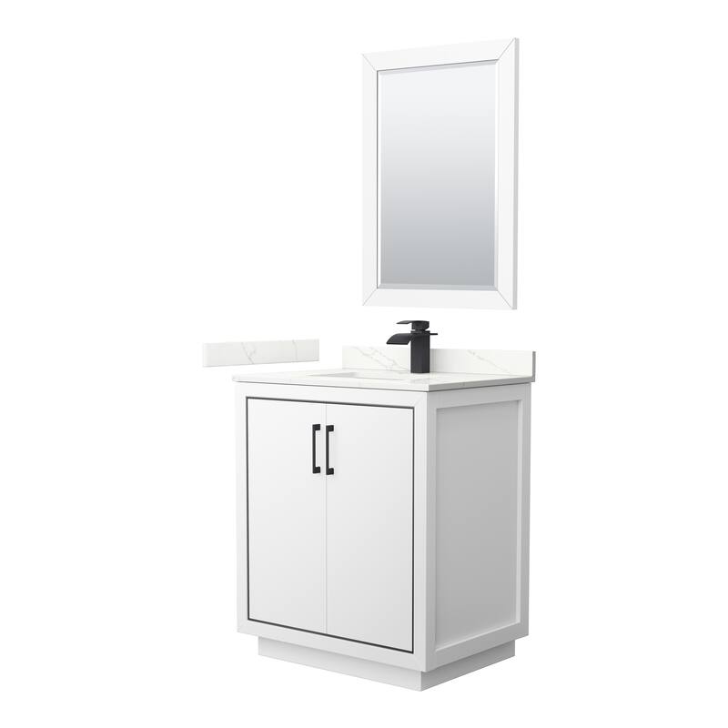 Icon 30-inch Single Vanity, Quartz Top, 24-inch Mirror - White, Black Trim, Giotto Quartz Top