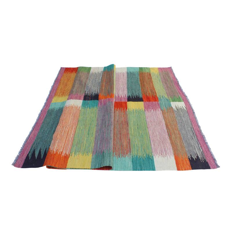 Modern Flatweave Nurbike Ivory/Green Rug - 5'9" x 8'4"
