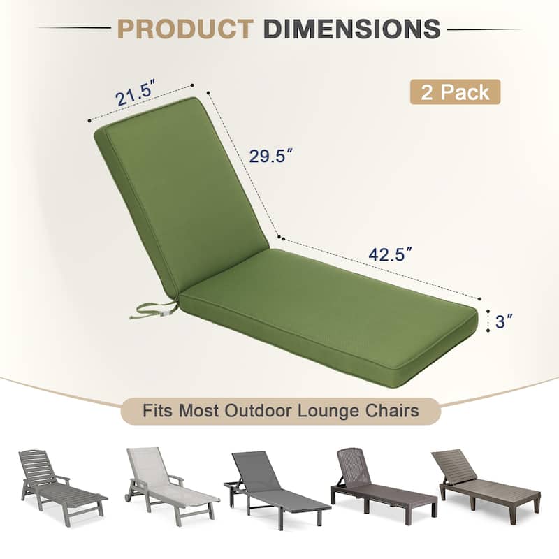 Aoodor Patio Chaise Lounger Cushions Set of 2, Olefin Fabric, Water-Resistant, 72x21x3 Inches(Only Cushions)