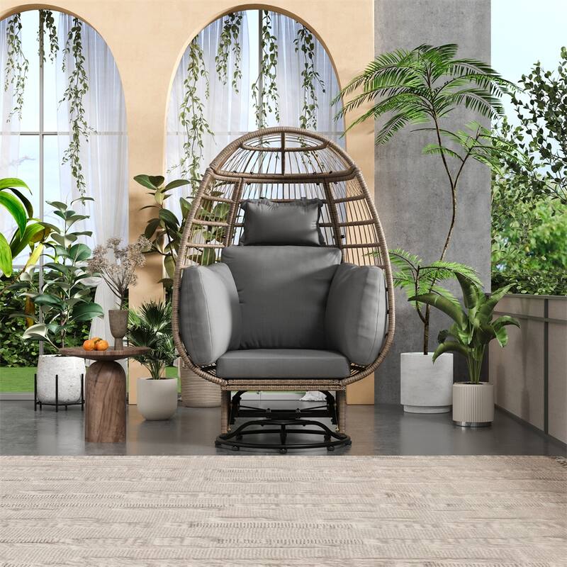 Outdoor Swivel Chair w/ Cushions,Rattan Egg Chair w/ Rocking Function