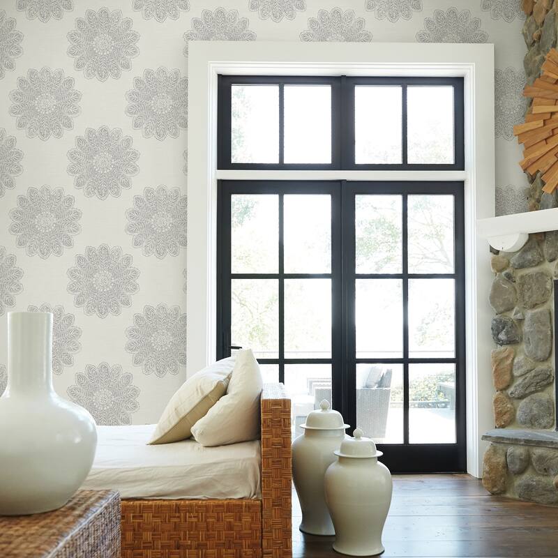 A-Street Prints Sol Light Grey Medallion Wallpaper