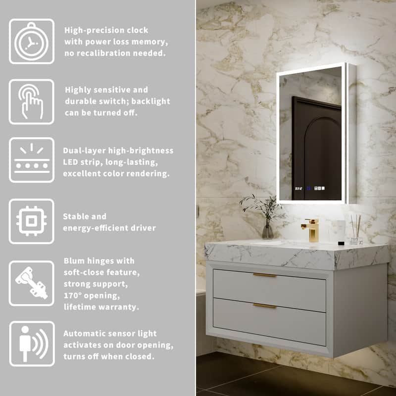 MEDUNJESS 20'' x 32'' Frameless Bathroom Cabinet with Defogging