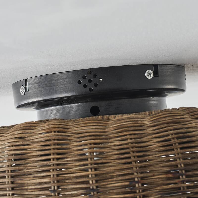 20-inch Boho Distressed Black Chandelier Flush Mount Ceiling Fan with Remote and Hand-Woven Rattan Shade - 19.7" W x 7.08" H